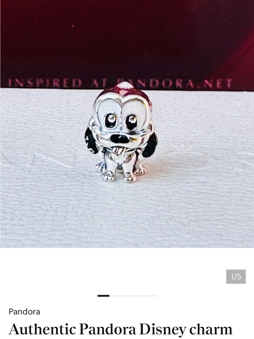 Pandora Silver Disney Dog Charm with Black Enamel Accents new with out tags